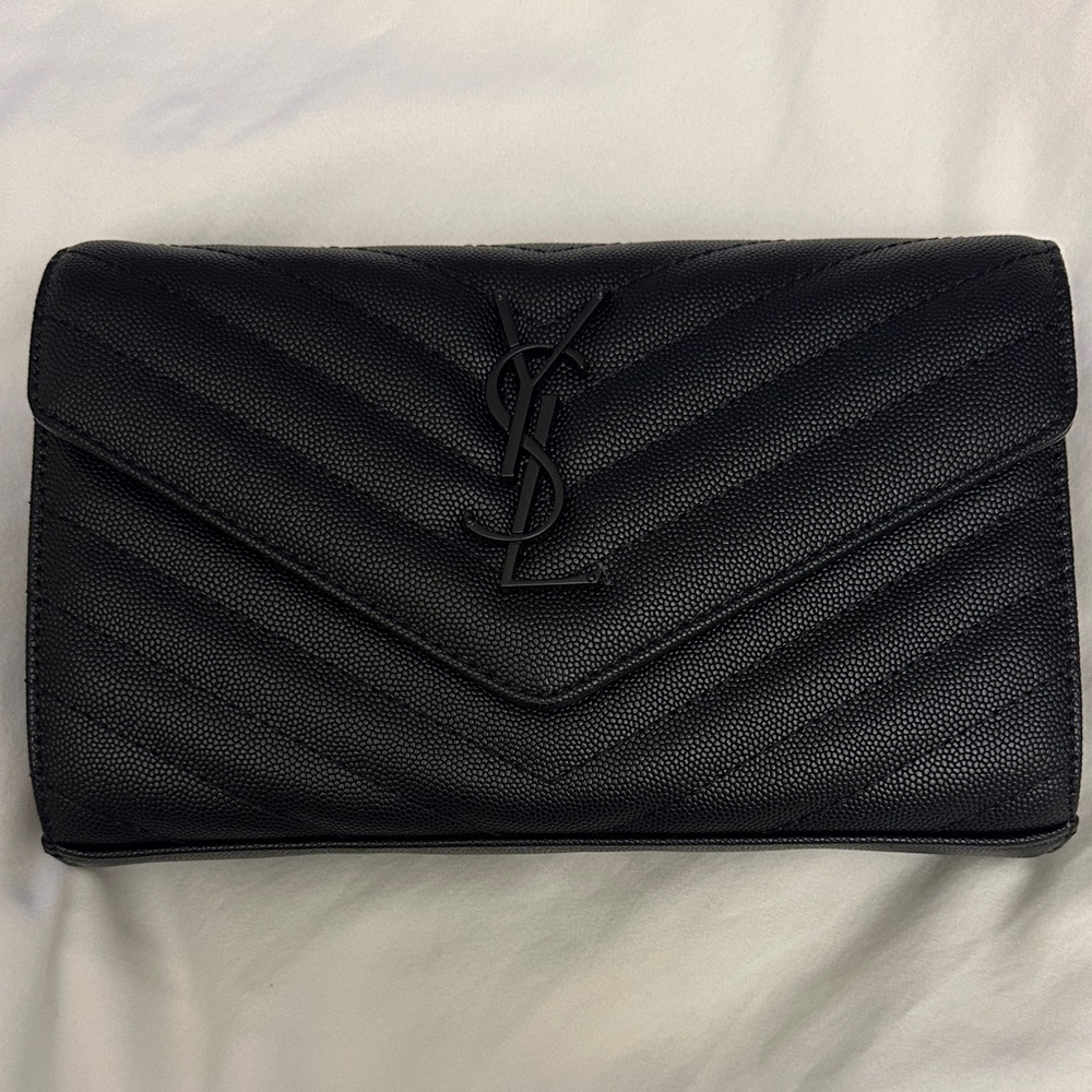 Black Textured Chevron Envelope Clutch